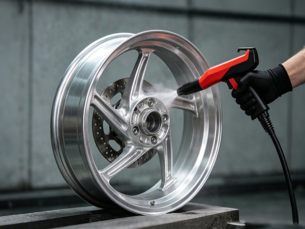 Motorcycle wheel hub spraying
